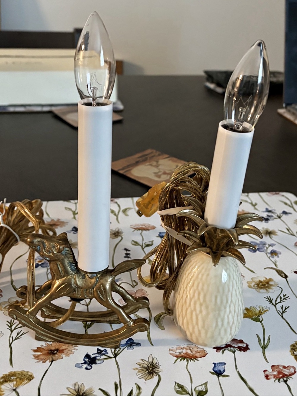 Vintage Candle Light Lamp - Set Of Two - Horse & Pineapple Shape - 7 Inch High.